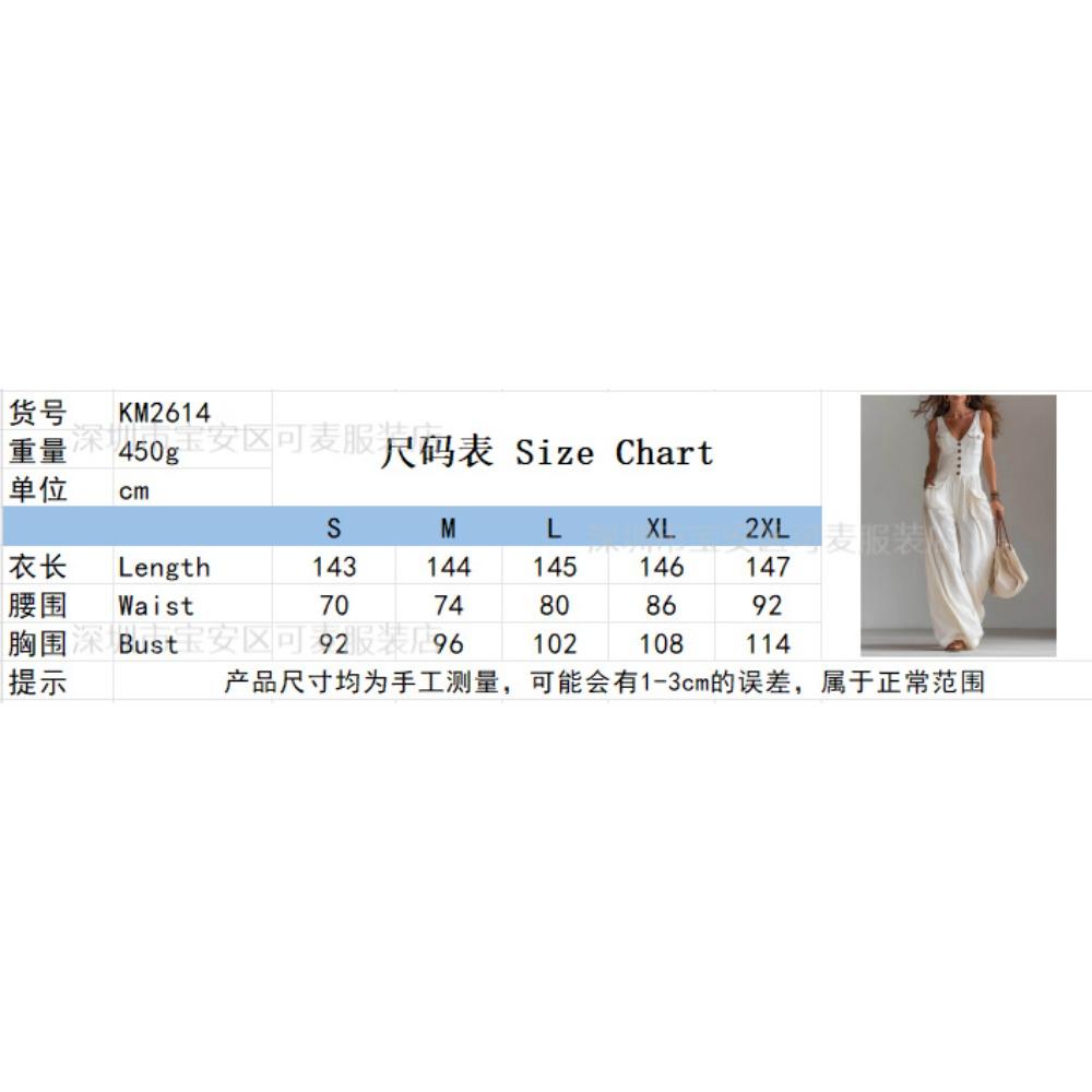Europe, America, summer pocket V-neck button-up vest comfortable jumpsuit women