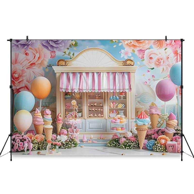 Ice Cream Backdrop For Photography Cake Crush Dessert Shop Balloon Flower Background Wedding Birthday Party Decoration Backdrops