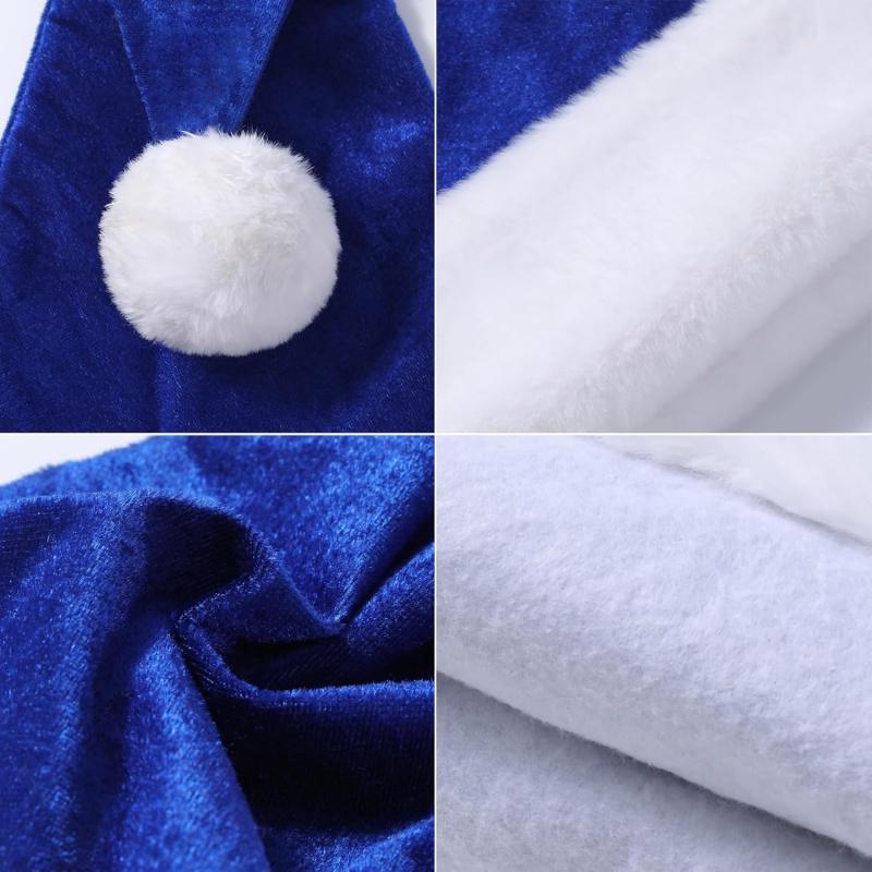 Blue Velvet Christmas Hat for Adults, Festive Holiday Party Accessory, Comfortable & Stylish New Year Celebration Item