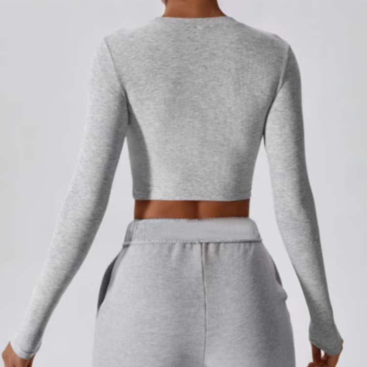 Women's Sports Long Sleeve Round Neck Sexy Waistband Casual Fitness Short Slim Top