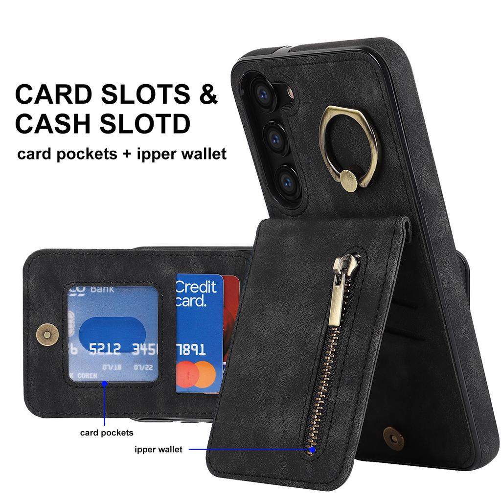 RFID Blocking Kickstand Case for Samsung Galaxy S23 Anti-Drop PU+TPU Phone Cover with Zippered Wallet