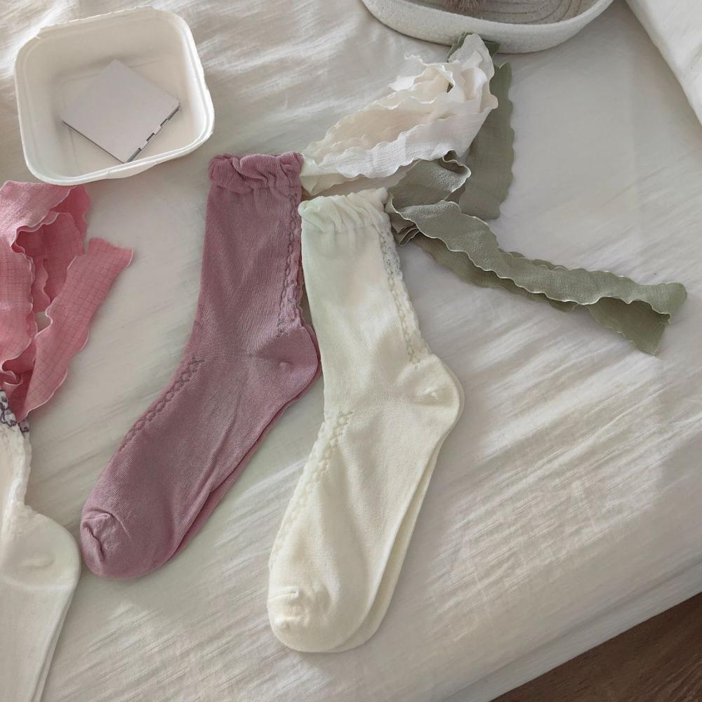 

Soft Lace Ribbon Bow Socks Hollow Calf Leg Hosiery Comfortable Balletcore Cotton Socks Streetwear
