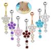Stainless Steel Zircon Navel Ring Rhinestone Piercing Flower Pendants Belly Button Ring Punk Long Dangled Body Piercing Jewelry
