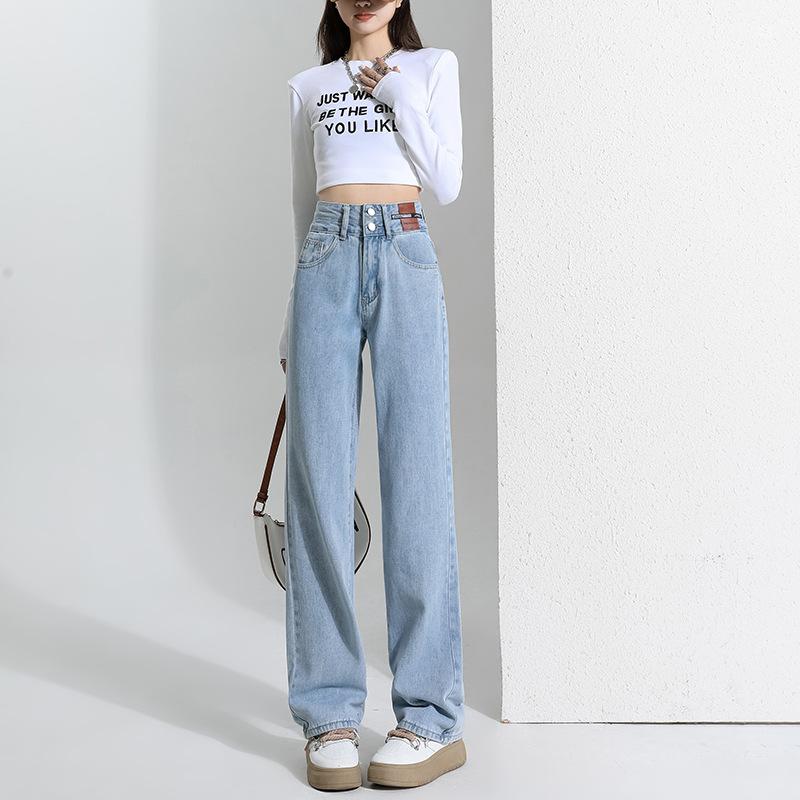 Women's High Waist Wide Leg Jeans Straight Denim Pants Fleece Lined Vintage Casual Women Denim Trousers Slimming Draped Pants