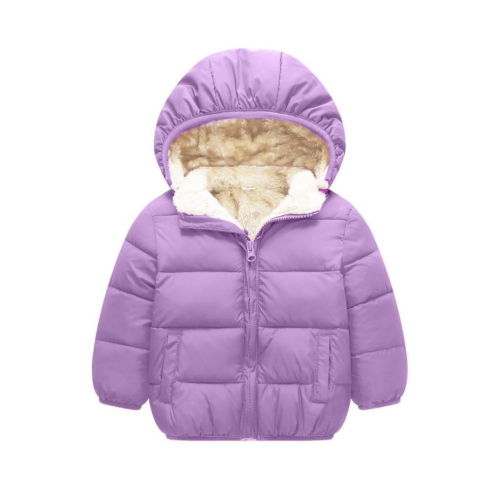 Unisex Kids' Thickened Velvet Hooded Cotton Jacket for Winter