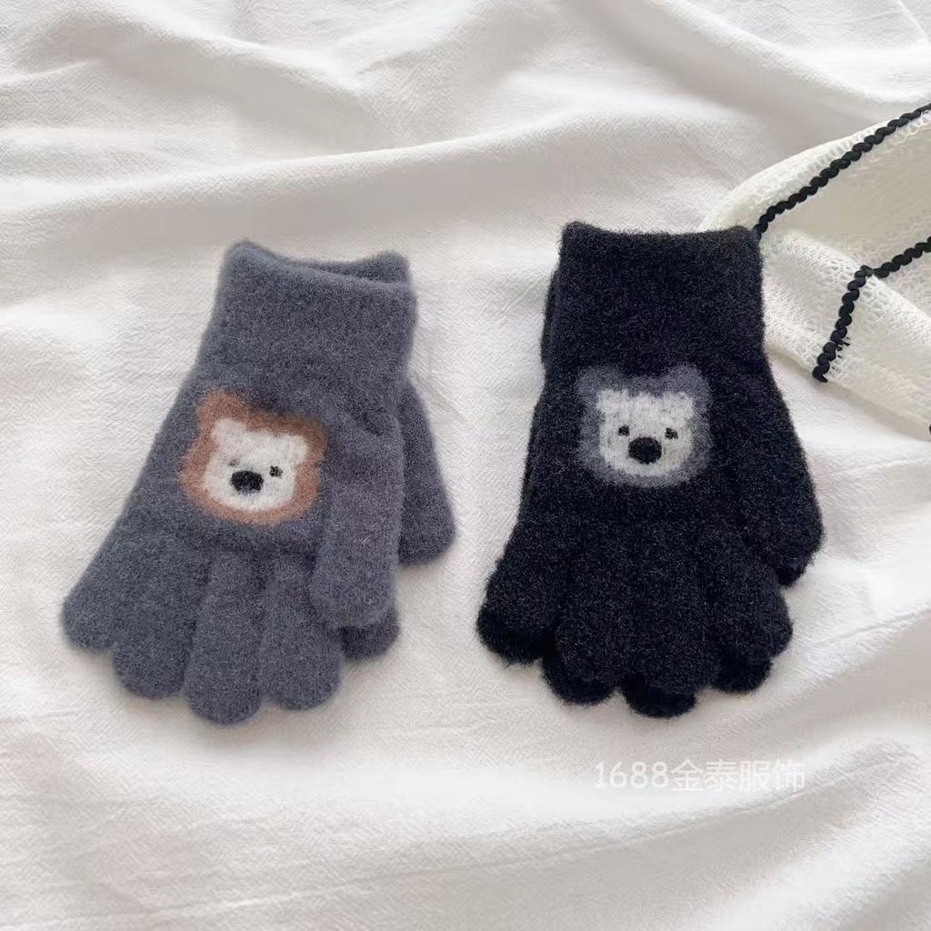 2-6 Year Old Children's Cartoon Bear Gloves Winter Warm Boys' Five-finger 25 New Full-finger Warm Gloves
