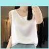 Silk Satin Summer Womens Sleeveless T Shirt With Round Neck For Office Wear