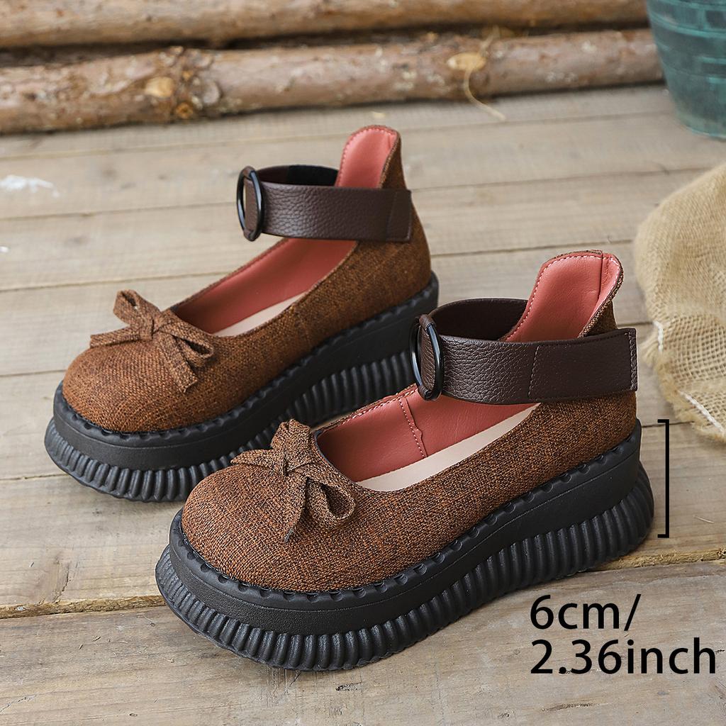 Fashion Thick Sole Shallow Mouth Single Shoes 2025 Autumn New Women's Butterfly Bow Design Round Toed Retro Loafers Fashion Chunky Pumps