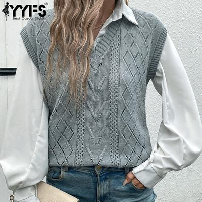 Pulls Décontractés Mode Femme Automne Hiver Couleur Unie Imprimé Sans Manches Col en V