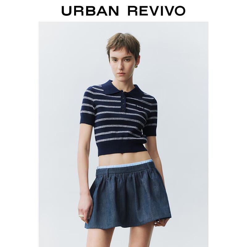 UR Women's Color-block Striped Polo Knit Top