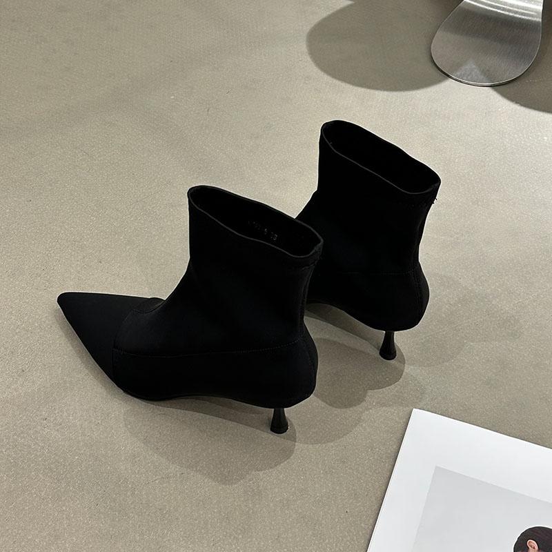 Fashion Fashion Elastic Footwear Heels Ankle Boots Shoes For Women Female Pointed Toe Ladies Short Stretch Boots Slip On Shoes