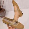 Women's Retro Suede Elegant Square Toe Pumps Flat Heel Single Shoes Women's Fall One Line Strap Low Heel Mary Jane Shoes