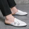Męskie Zielono-Białe Półkapcie Buty do Jazdy Monk Strap Męskie Casualowe Mule Mokasyny Oddychające Loafersy Zapatos Hombre