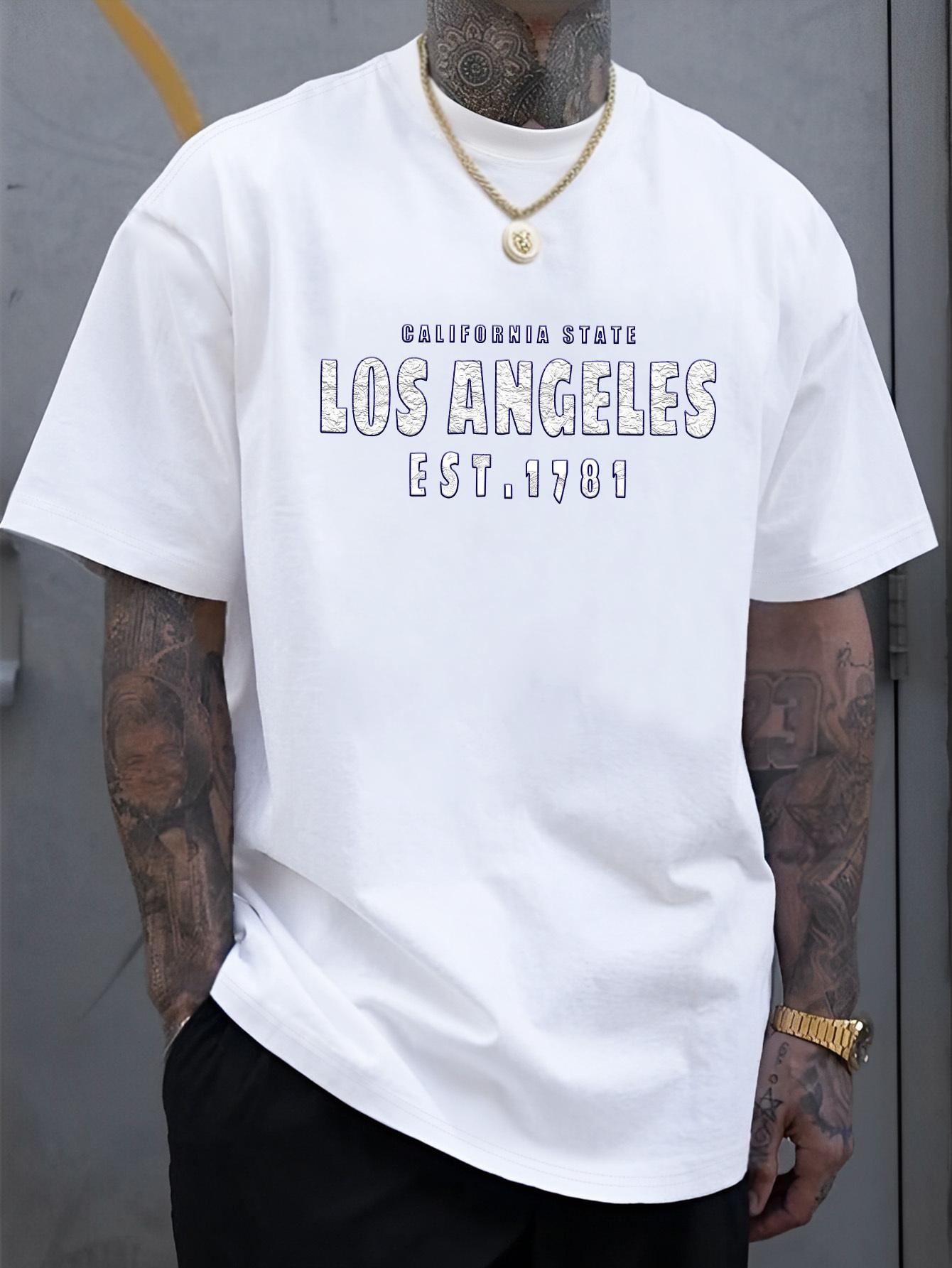 Men S New Stylish And Unique Los Angeles Letter Print Casual Short-Sleeve Shirt XS