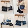 Stylish 2024 Autumn Fashion Letter Print Large Capacity Denim Canvas Tote Bag For Women In Black Blue And Sky Blue
