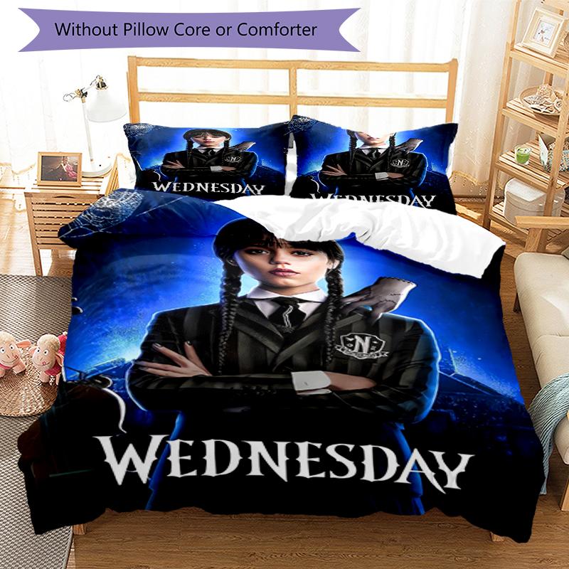3pcs Wednesday Bedding Set Duvet Cover Closure Includes 1 Duvet Cover & 2 Pillowcases, Soft and Comfortable for All Seasons.