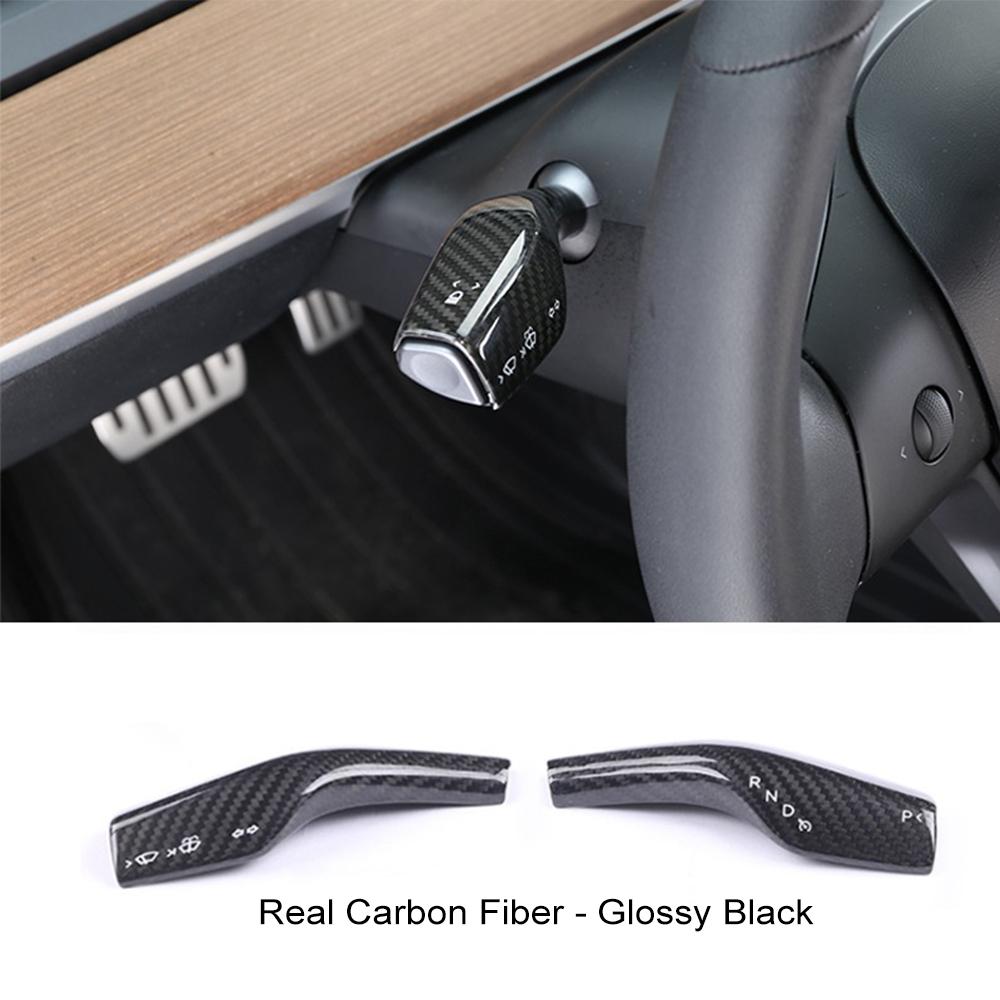 Car Gear Lever Paddle Wiper Gear Stickers For Tesla Model 3 2016- Model Y - Real Carbon Fiber Interior Accessories