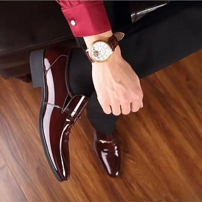 Bright Upper Men's Formal Shoes Patent Leather Spring Autumn Social Shoe Male Pointed Toe Gentleman New  Trend Party Style