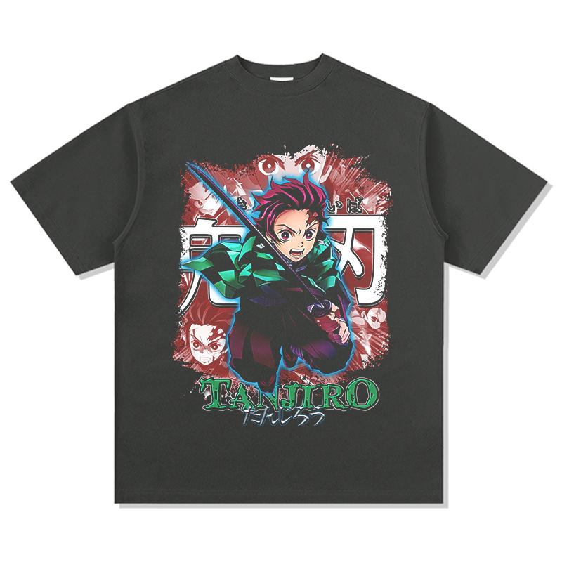 Summer Men's Short-sleeved Ghost Annihilation Blade Animation Character Printing Explosion Casual Loose Versatile T-shirt Heavy