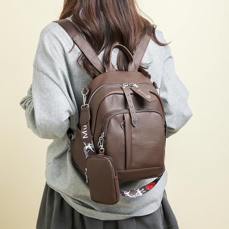 Soft Leather Backpack Student Schoolbag Large Capacity Travel Bag PU Women's Backpack