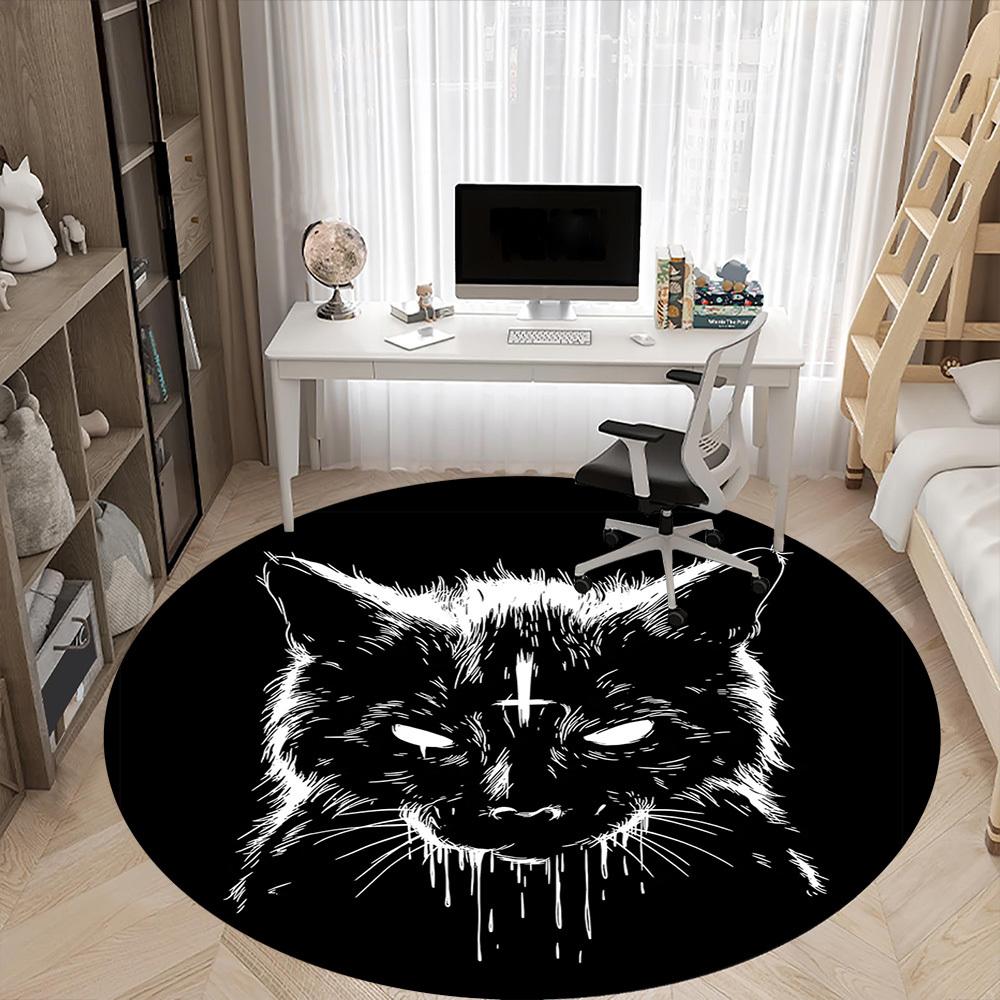 1pc Cat Cross Office Round Area Rug, Under Office Chairs Bedroom Living Room Home Decor, Room Deco, Available in Various Sizes