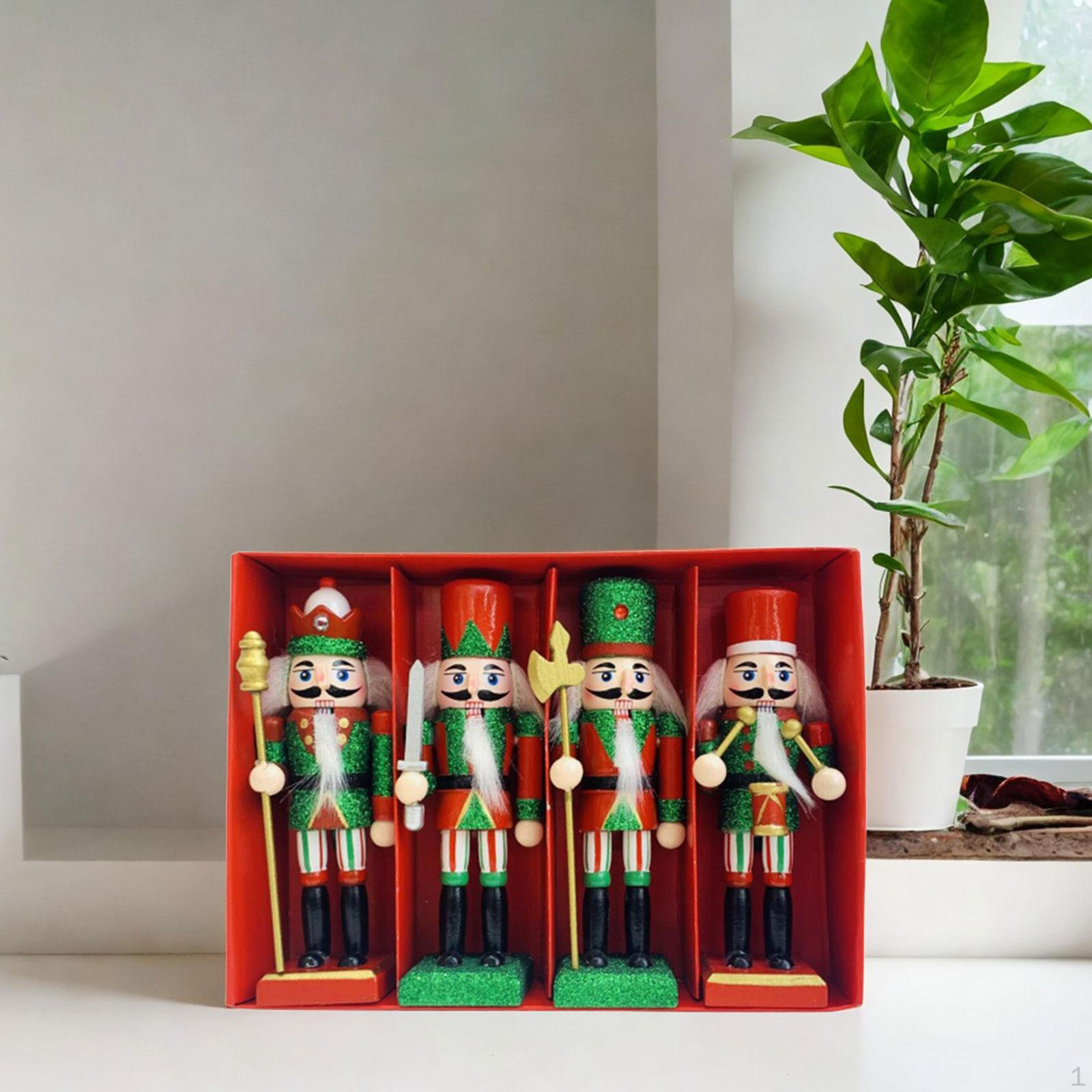 4Pcs Wooden Nutcracker Soldier Sculptures for Home Collectibles