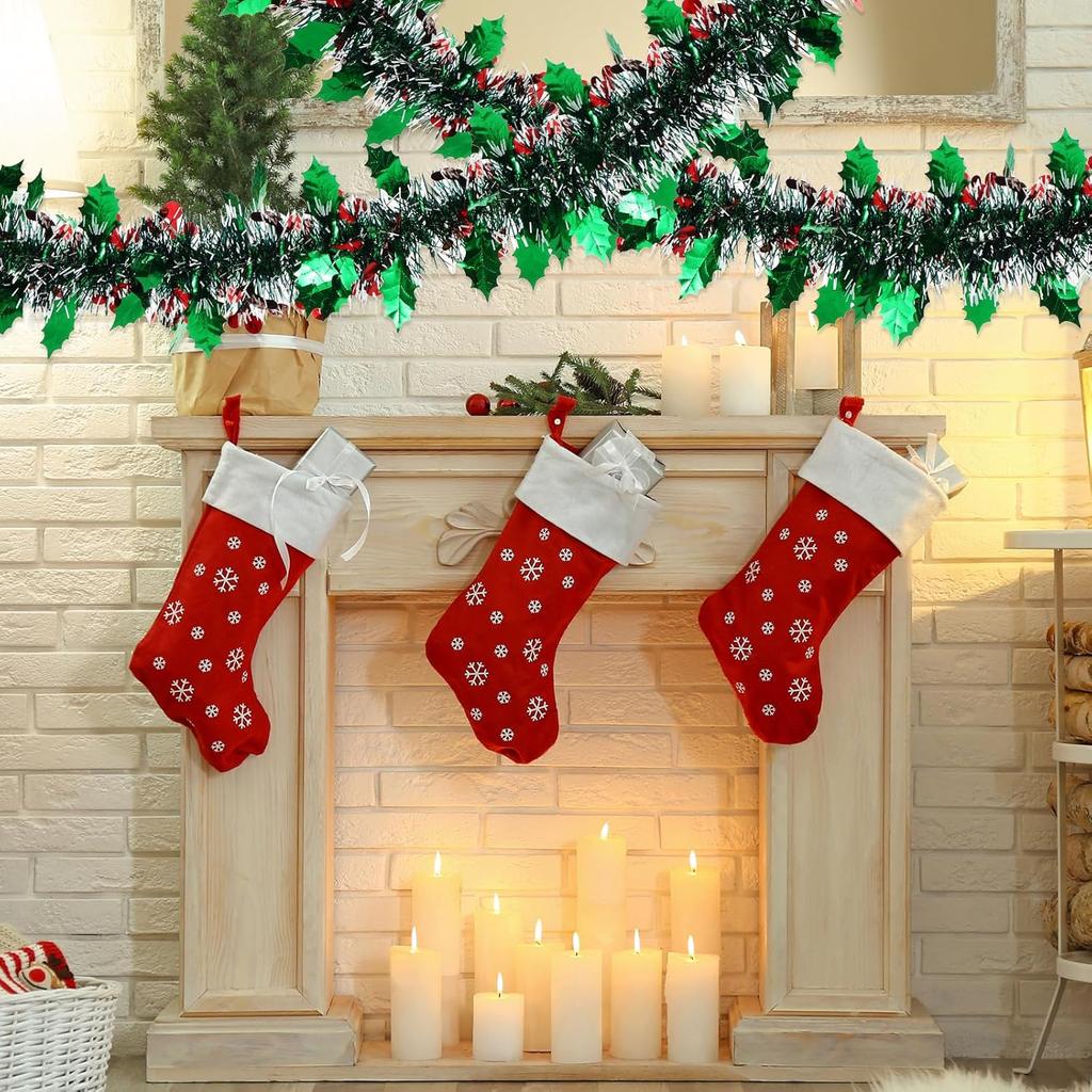 20/2M Christmas Tinsel Garland Metallic Green Twist Garland Ribbon Xmas Tree Hanging Ornaments Birthday Wedding Party Decoration