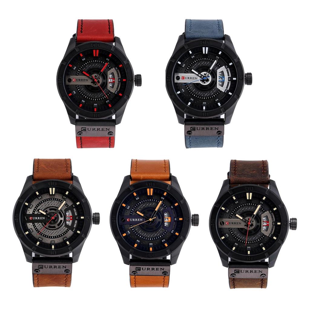Curren 8301 Men's Leather Strap Business Calendar Watch