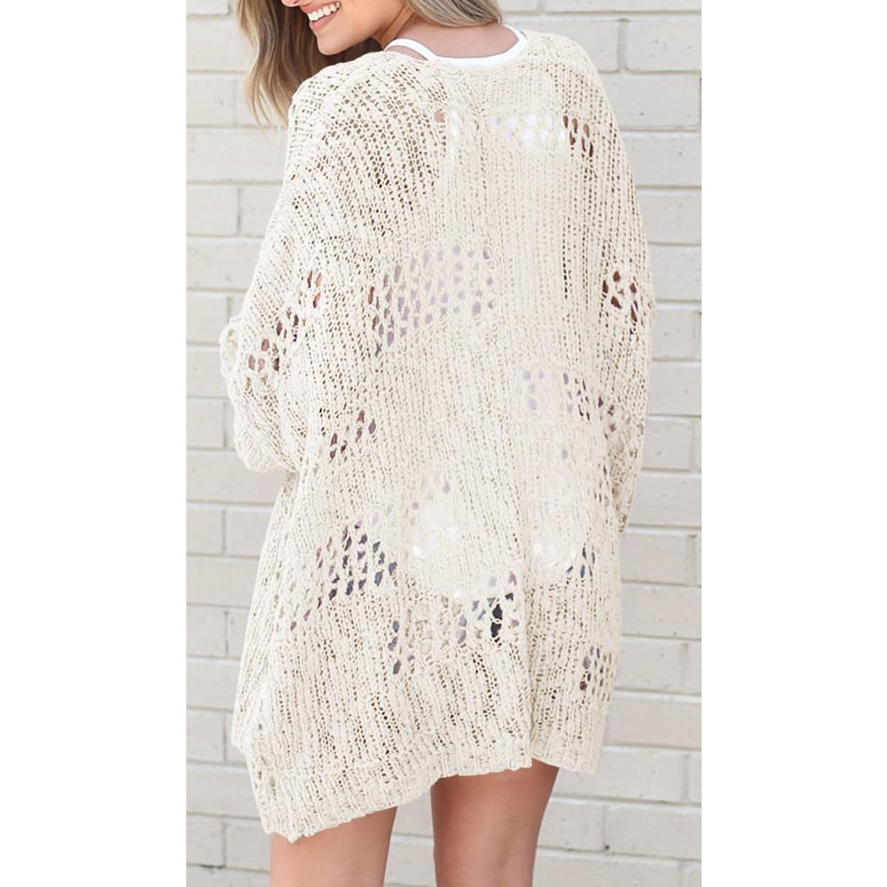 Spring and Autumn's New Fashionable Women's Cardigan Long-sleeved Hollowed-out Sweater Coat