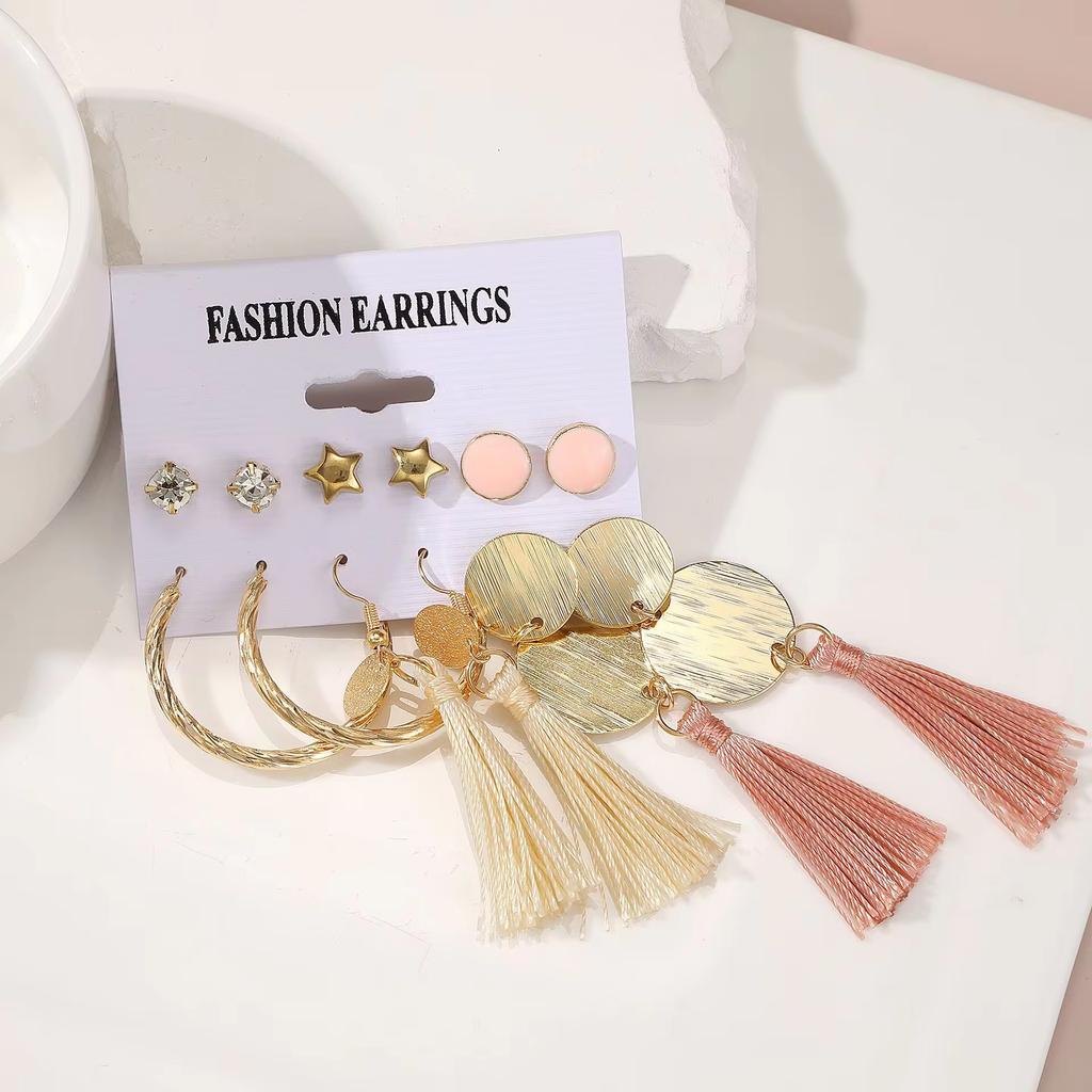 Ensemble de Boucles d'Oreilles Vintage Bohème Mode Pompons Colorés Acrylique Perle Géométrique Pendantes pour Femmes Bijoux Mode Cadeaux 2026