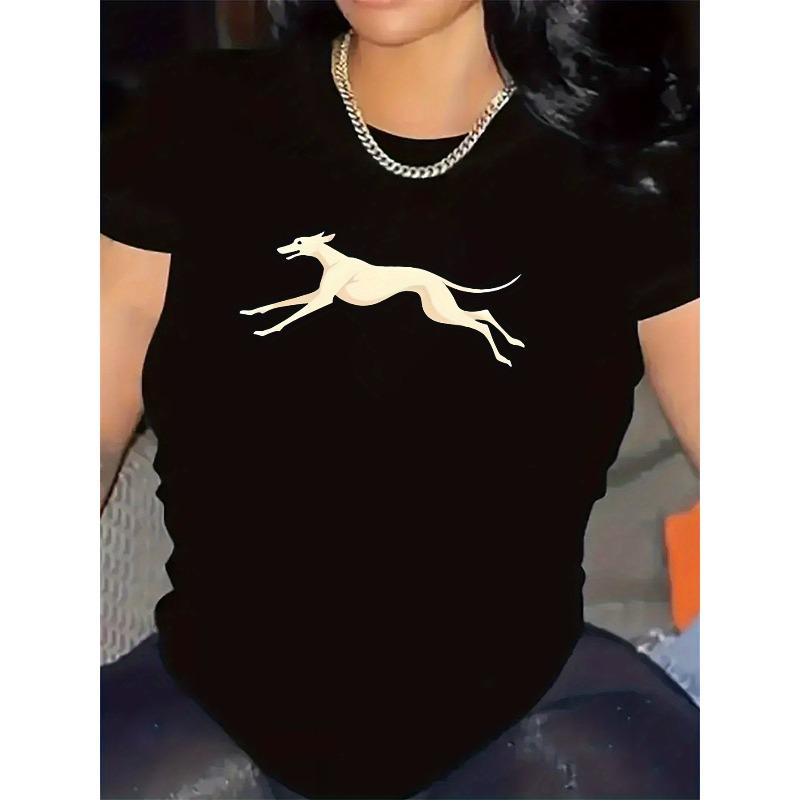 

Polyester Short Sleeve T-Shirt with Running Dog Design for Home Wear, Color, Durable and Comfortable, Ideal for Casual Dining Room or Living Room Use, S