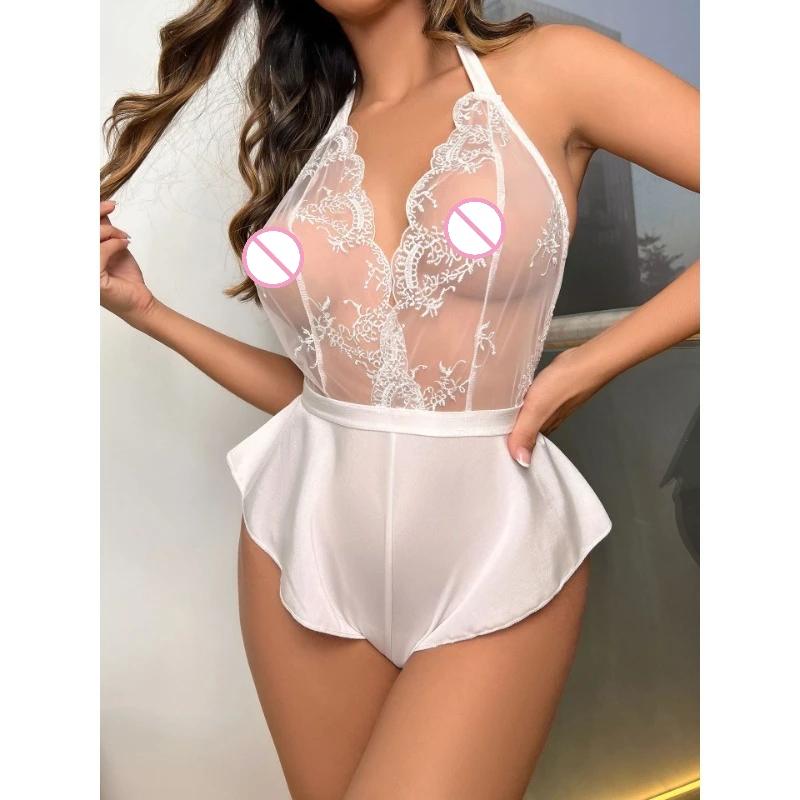 Lingeries Sexy Women'S One Piece See Through Senxual Erotic Set Hot Sexy Bodysuits Lingerie Sets White Lace Tops Erotic Costumes