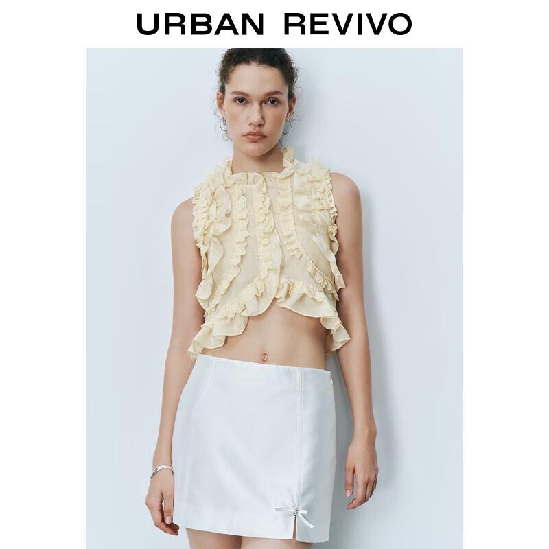 UR 2025 Women s Lace Layered Ruffle Sleeveless Blouse M
