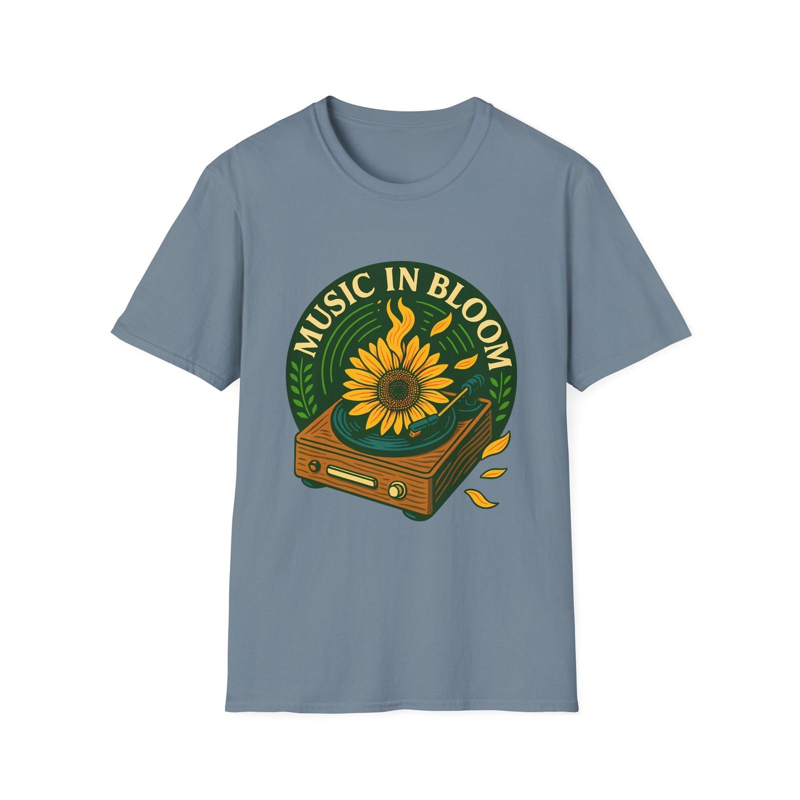 Unisex Softstyle T-Shirt Mens Womens Tees Top Retro Sunflower Record Player Music Bloom Tee S