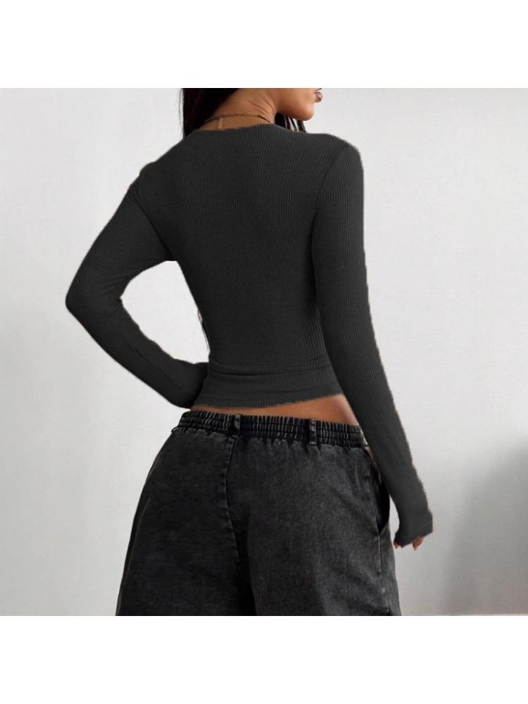 Women S Ribbed Knit V Neck Blouse Slim Fit Long Sleeve Top Fashion Elegant Casual Crop Sweater Autumn Winter Simple Knitwear Sweaters