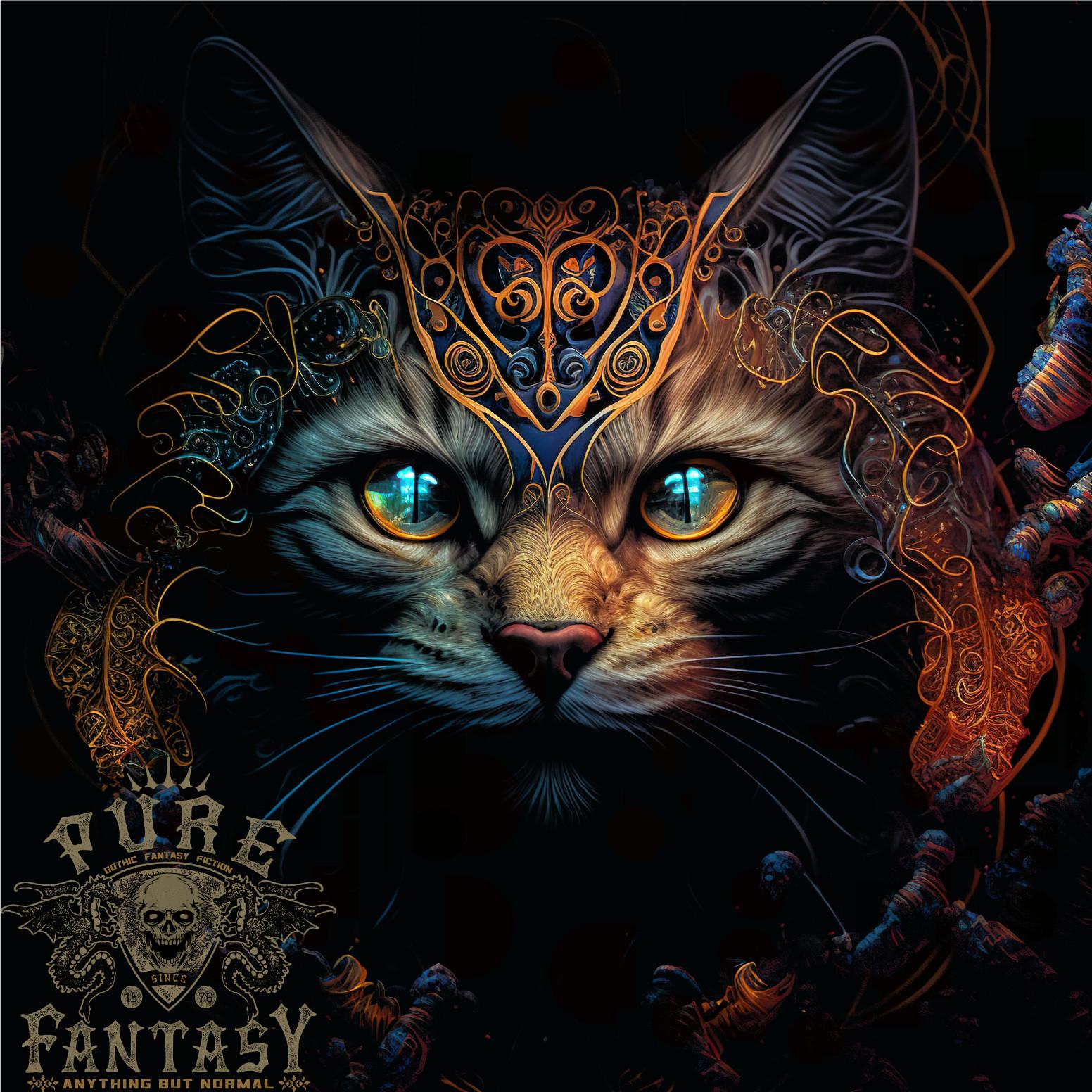 26 A Fantasy Cat With Cool Colours 4 Mens T-Shirt 100% Cotton Unisex T-Shirt XXL