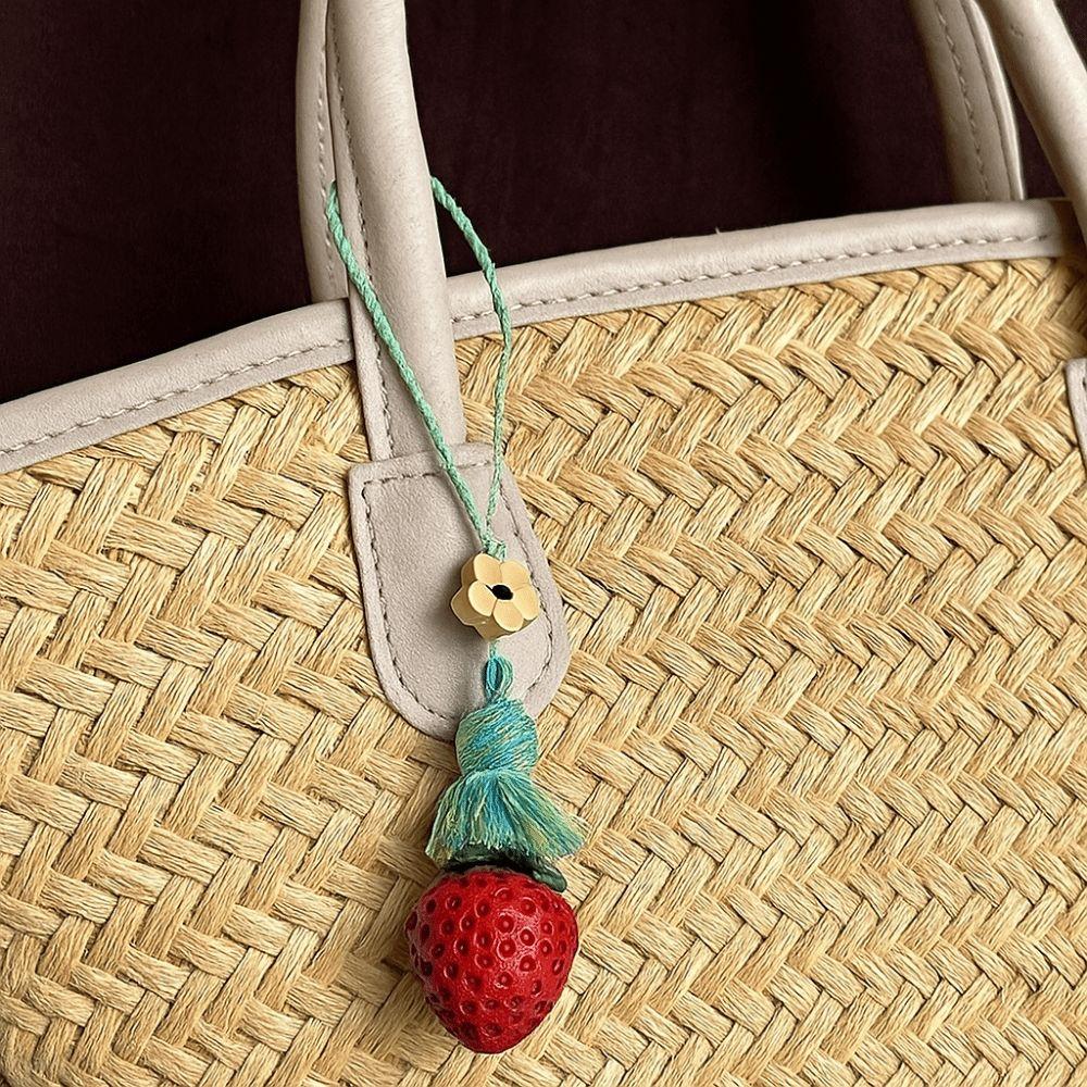 Strawberry Wooden Pendant Phone Chain Mangosteen Car Keyring Cute Sandalwood Keychain  Men