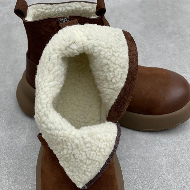 Johnature Soft Cowhide Thick Soled Women's Boots Genuine Leather Round Toe Versatile Retro Short Boots