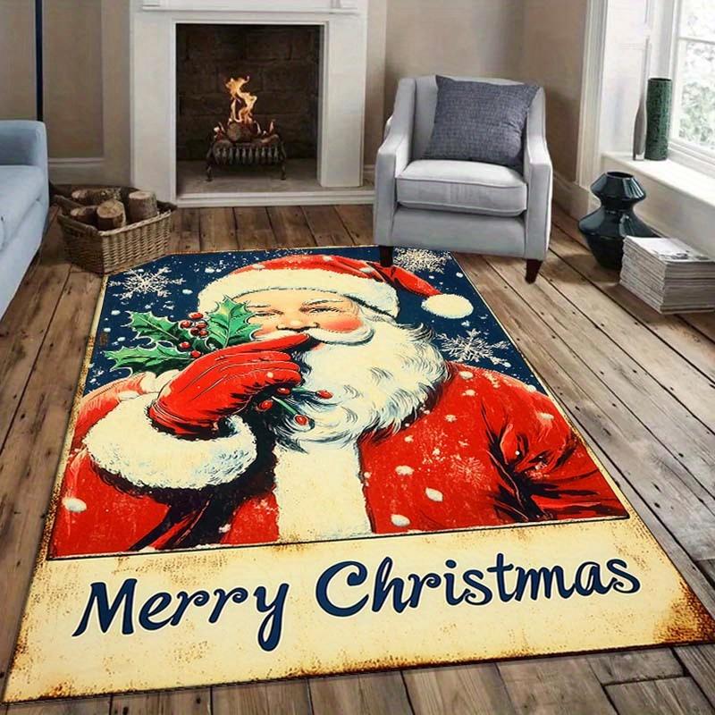Vintage Weihnachtsmann Teppich für festliche Häuser Feiertagsdekoration Frohe Weihnachten Teppiche Rutschfester Teppich maschinenwaschbar