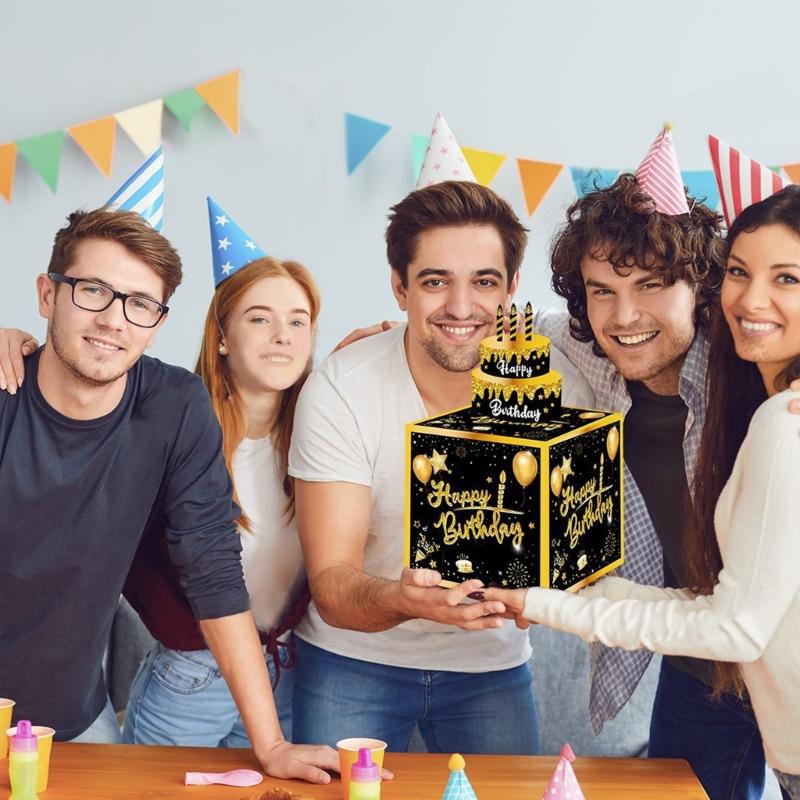 Stylová pokladnička s výsuvnou kartičkou k narozeninám a nenápadným držákem na hotovost Překvapení Dárková krabička Party dekorace