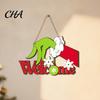 Decorative Hanging Plaque for Porch Christmas Wooden Pendant, Reindeer/Santa Claus/Gnome Pattern Sign, Welcome Sign with Natural Pine Door Hanger Hemp