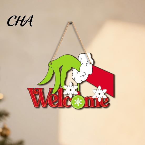 Decorative Hanging Plaque for Porch Christmas Wooden Pendant, Reindeer/Santa Claus/Gnome Pattern Sign, Welcome Sign with Natural Pine Door Hanger Hemp