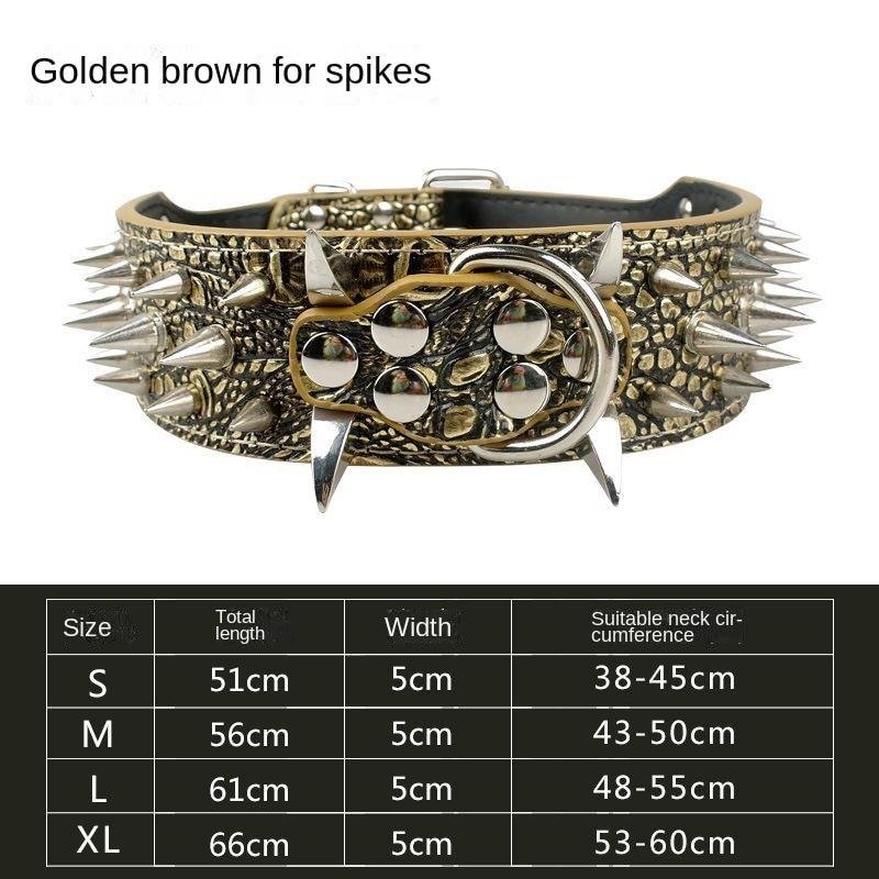 Wide Luxurious Leather Dog Collar Sharp Spike Studded Dog Collars for Rottweiler Pitbull Large X-Large Training Dogs