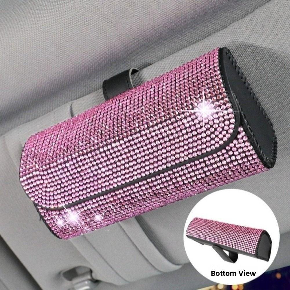 Luxury Car Eyeglasses Holder Rhinestone Sunglasses Storage Box Sun Visor Glasses Case  for Women