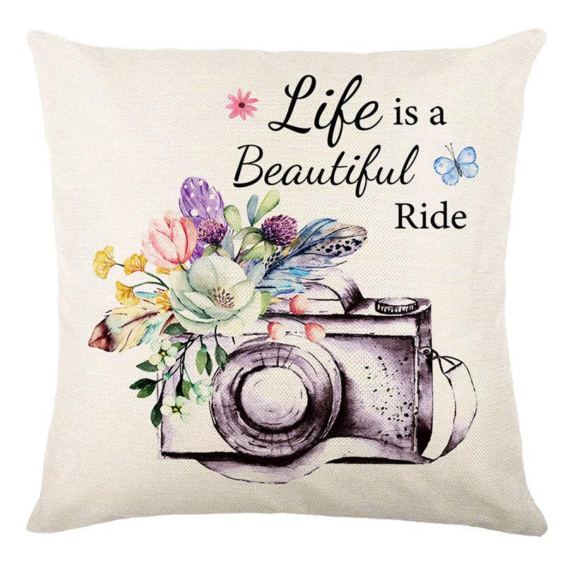 Seasons Throw Pillow Cover Spring Linen Flowers Truck Cushion Office Throw Pillow Cushion Throw Pillow Cushion