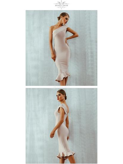 Vânzare fierbinte: Rochie sexy cu umerii goi, cu coadă frunză de lotus, cu bandaj care urmărește linia șoldurilor, pentru femei