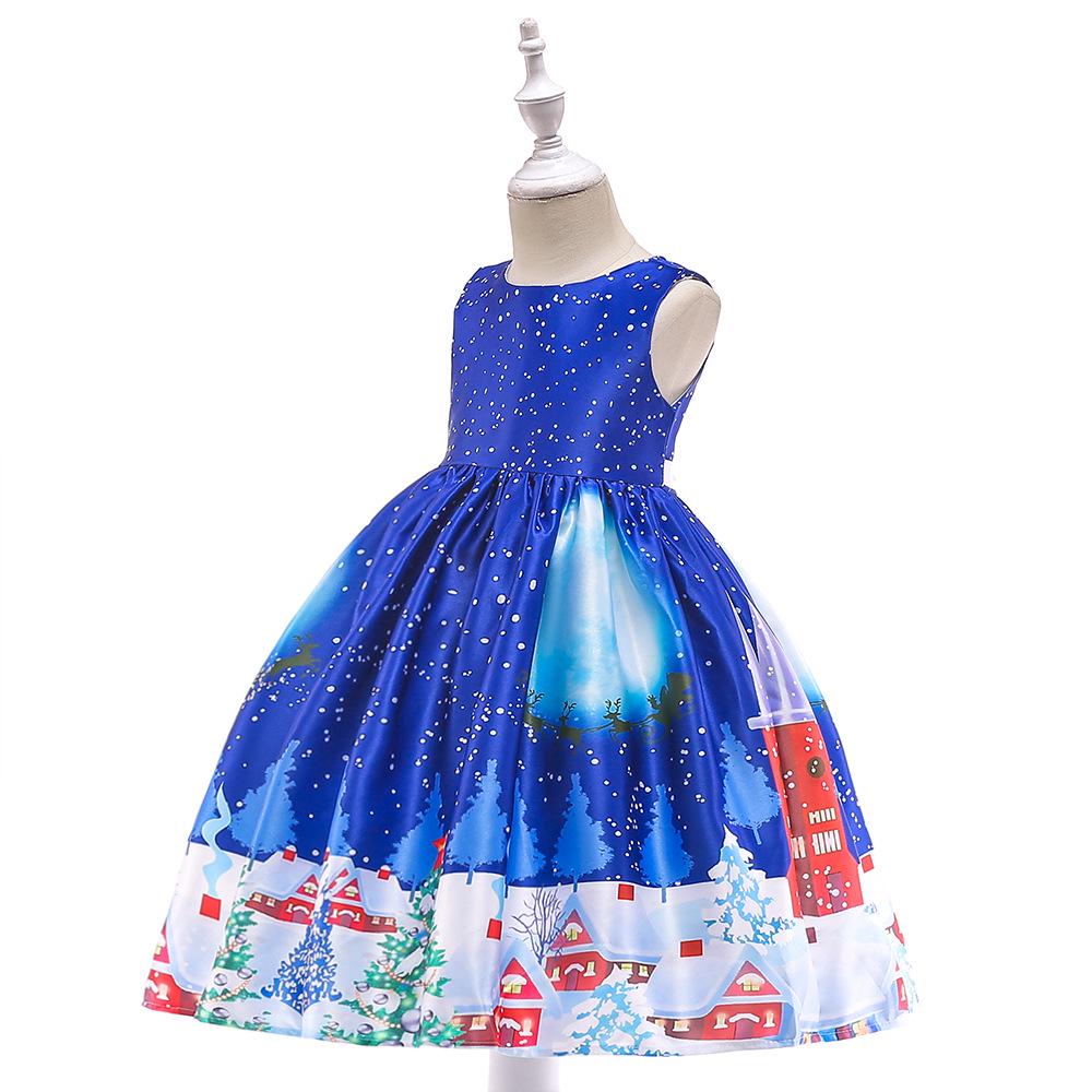 Vestido de Piano de Cetim de Desenho Animado de Natal Europeu e Americano para Meninas