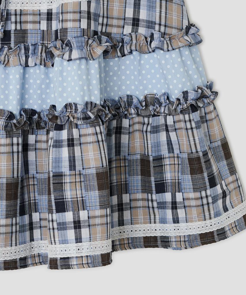 Taibseobiseu Lace Trim Ruffled Check Skirt [Blue]