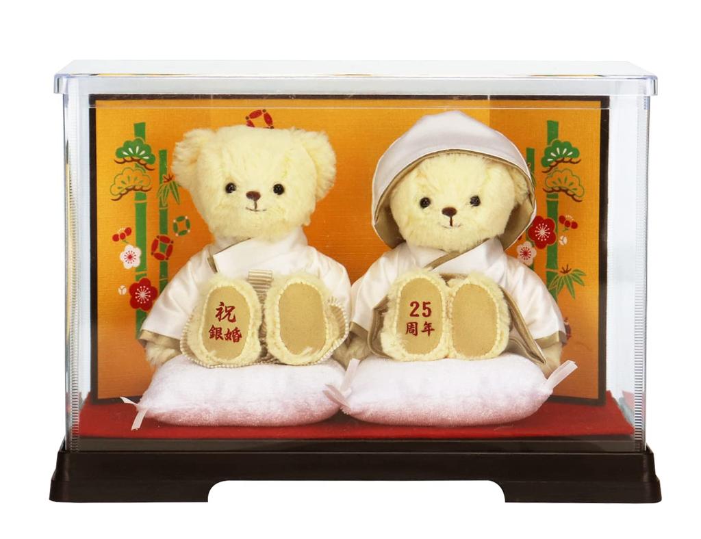 Petit Luu Silver Wedding Anniversary Bear (12cm, 4S Size) (Gold Screen Case, Standard)