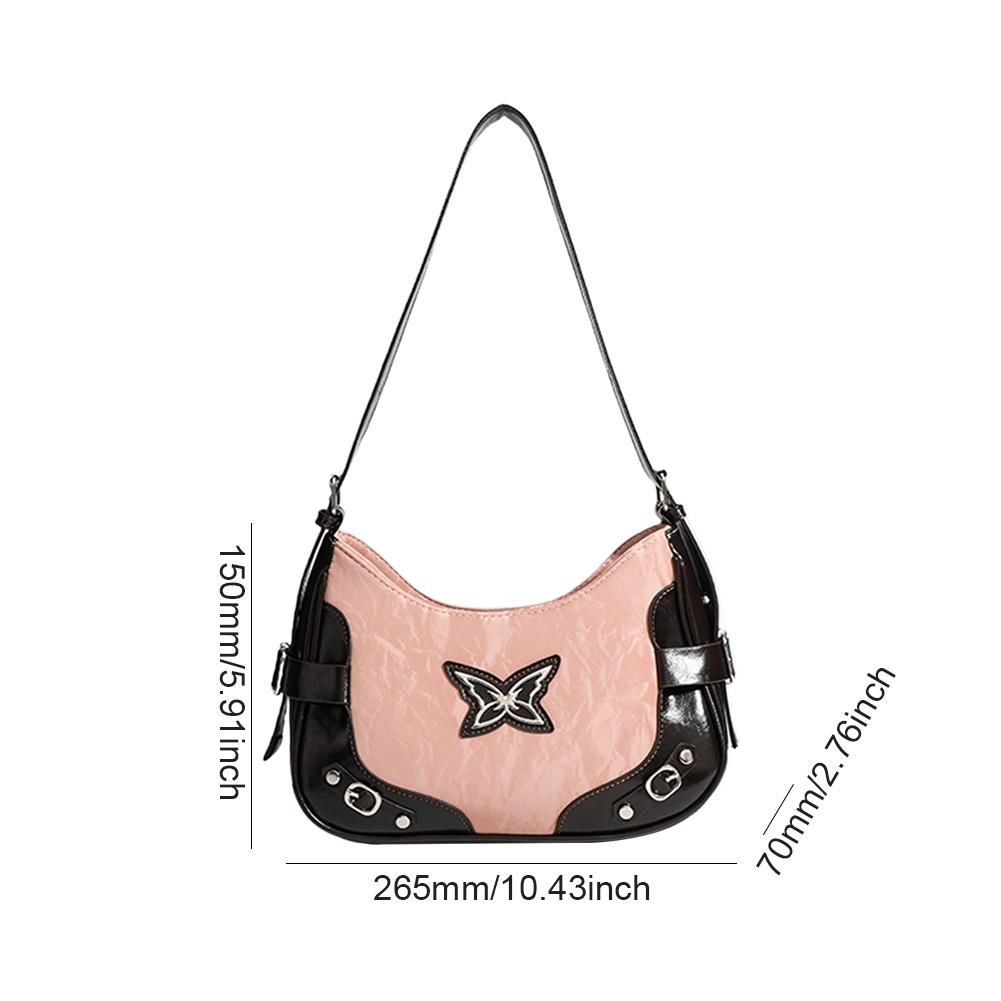 - Women Vintage Shoulder Bag PU Leather Butterfly Contrast Color Female Street B